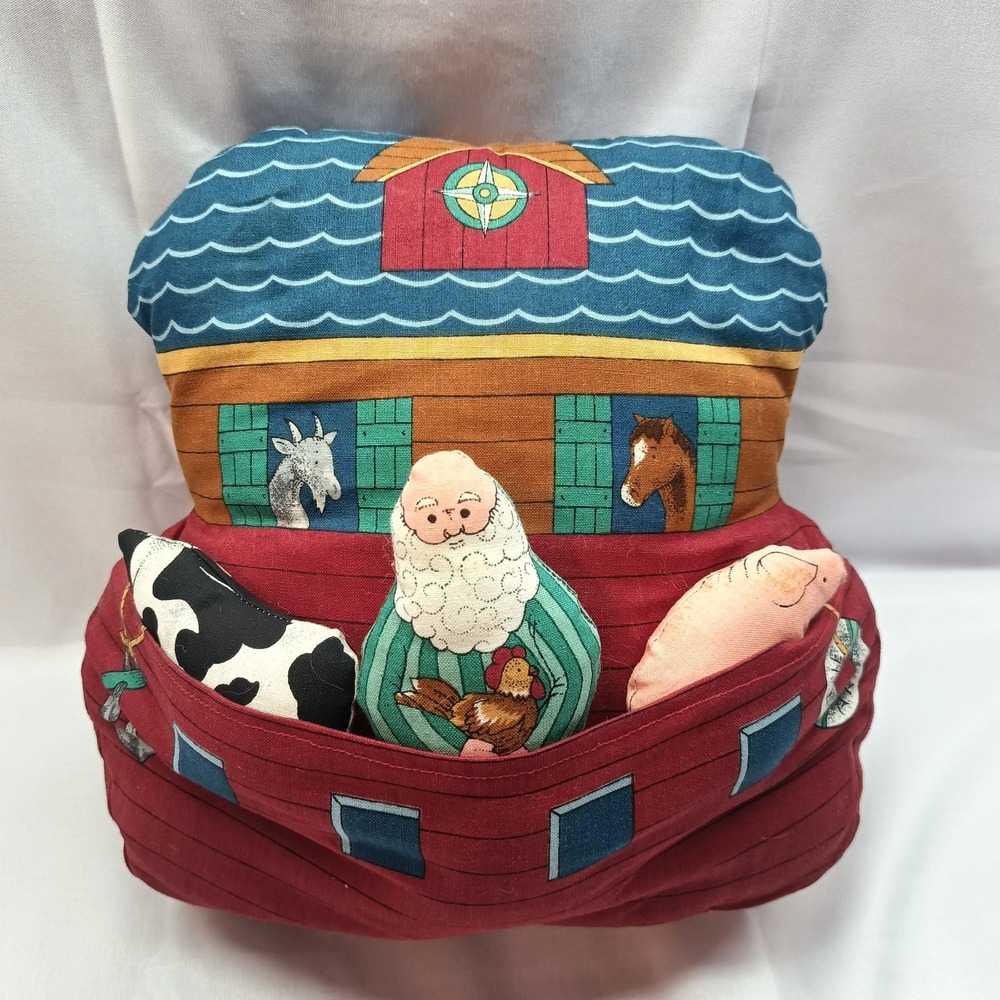 Noah's Ark Pillow Pocket with Animals Plush 6 Animals Bible Story handmade Vtg